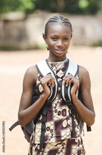 Beautiful African Ethnicity Teenage Girl Holding School Sack Bamako