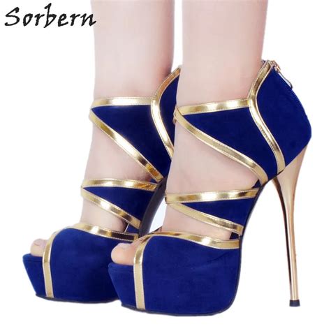 Sorbern Royal Blue High Heel Women Sandals Platform Open Toe Size 12