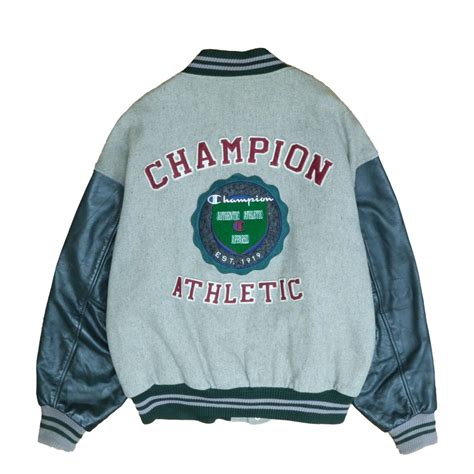 Vintage Champion Athletic Crest Leather Wool Varsity Jacket Size Xl 90