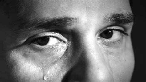 Crying Man With Tears In Eyes Closeup Black And White Stock Footage