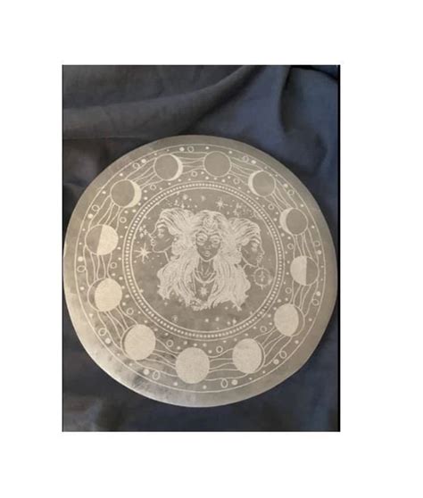Etched Selenite Charging Plate Hecate Available In Multiple Sizes High Quality Moroccan