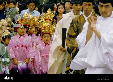 Tokyo Japan Boy And Girl Shinto Novices Wearing The Full Costume