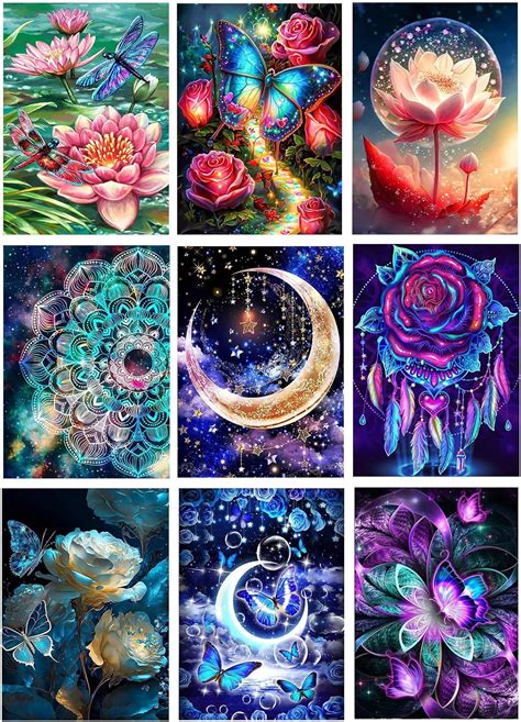 9 Pack 5d Butterfly Diamond Painting Diamond Painting Moon Kits For Adults，diy Full