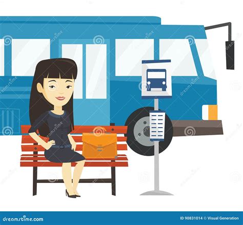 Business Woman Waiting At The Bus Stop Stock Vector Illustration Of Cartoon Infrastructure