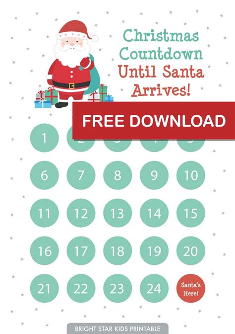 Free Christmas Countdown Calendar Printable Bright Star Kids