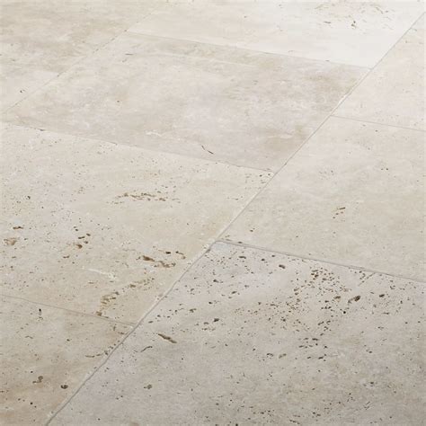 Real Tumbled Travertine Cream Natural Stone Floor Tile Pack Of 4 L