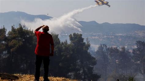 Greece Forest Fire Rips Through Area Near Athens Bbc News