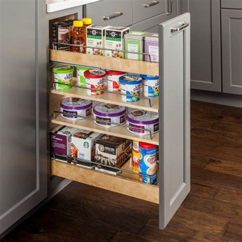 You can keep this spice rack inside your upper kitchen cabinet and just pull it out when you need to. 11 Minute Organizers 5" Base Cabinet Spice Rack Pullout ...