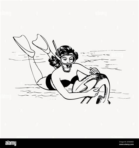 Woman Scuba Diving Clipart Vintage Illustration Vector Stock Vector Image And Art Alamy
