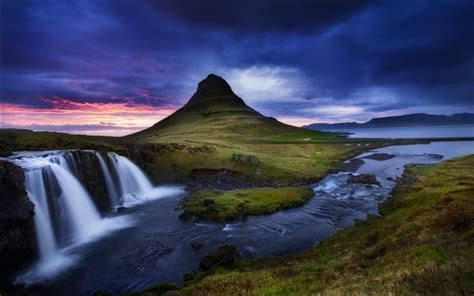 Wallpaper Kirkjufell Volcano Mountain Waterfalls Stream Iceland