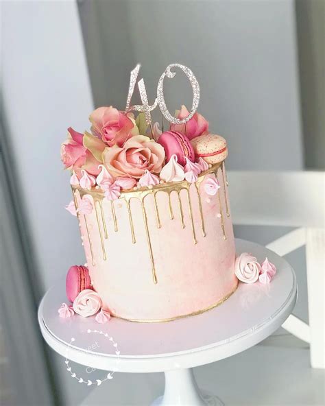 Pink And Gold Rosy Cake Simple And Feminine Pink Birthday Cakes 40th