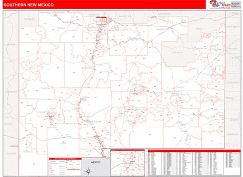 New Mexico Southern Wall Map Red Line Style By Marketmaps