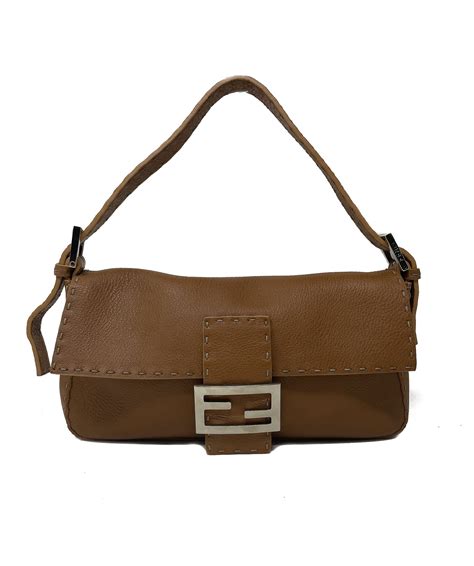 Fendi Brown Leather Baguette With Hand Stitch Agl1286 Luxurypromise