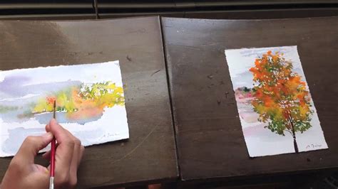 Many times while painting a watercolor portrait, there comes a moment, where one thinks that it is looking horrible, and nothing can be made out of it. how to: watercolor: mini paintings: fall-scape 2013 - YouTube