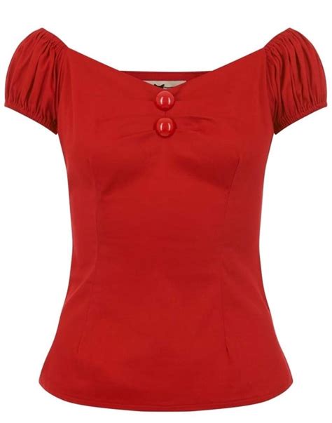 Collectif Dolores Womens Retro Vintage 1950s Top In Red