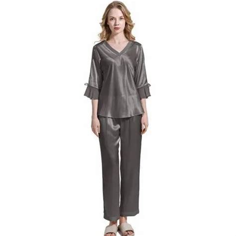 Solid Pure Mulberry Silk Pajama Set For Women Grey At Rs Piece In