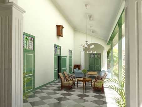 Teras luar pada rumah adat betawi biasanya terdapat meja dan kursi yang berguna untuk bersantai bersama keluarga atau sekedar menyambut. Arsitektur Tradisional Rumah Betawi - ARSITAG