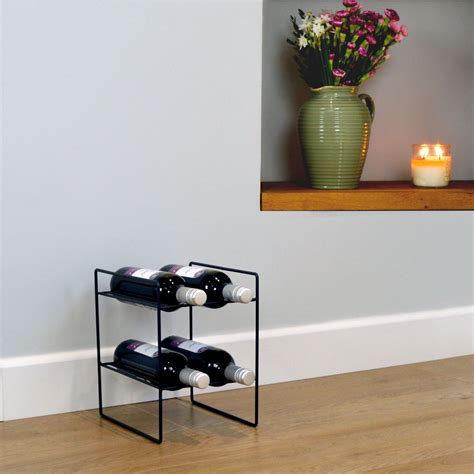 4 Bottle Compact Freestanding Black Metal Wine Rack Perfect For Small