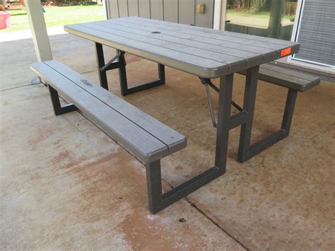 Lifetime Model 60264u Folding Picnic Table W Benches 6 Ft Long Plastic W Wood Grain Pattern