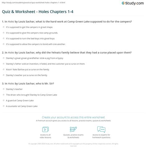 Quiz And Worksheet Holes Chapters 1 4