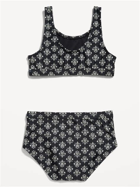 patterned scoop neck bikini swim set for girls old navy