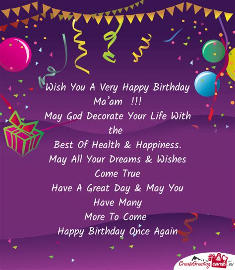 Wish You A Very Happy Birthday Maam Free Cards