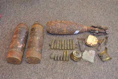 A Quantity Of Spent Ww2 Munitions Shrapnel Mortar Artillery Bullets
