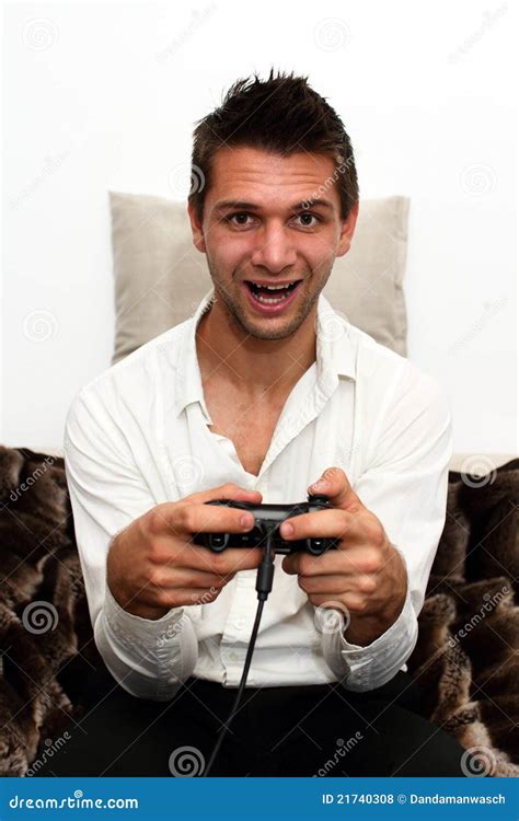 Smiling Console Gamer Stock Photo Image Of Button Emotional 21740308