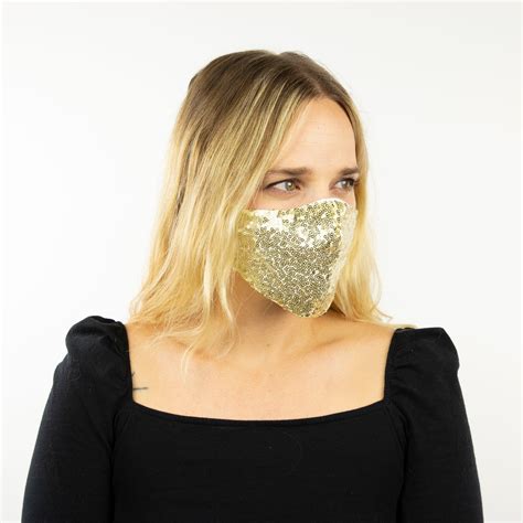 Fitted Face Mask Gold Sequin Reusable Face Mask Washable Halloween