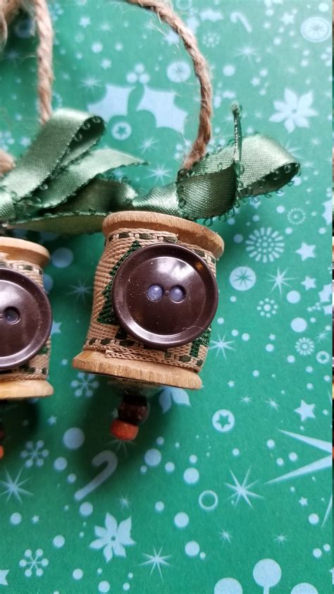 Christmas Ornament Vintage Wooden Spools With Burlap Christmas Tree