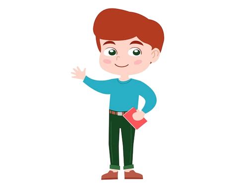Premium Vector A Schoolboy Holding A Book And Waving His Hand