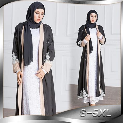 Muslim Maxi Dress Open Abaya Lace Cardigan Jilbab Long Robe Gowns Loose