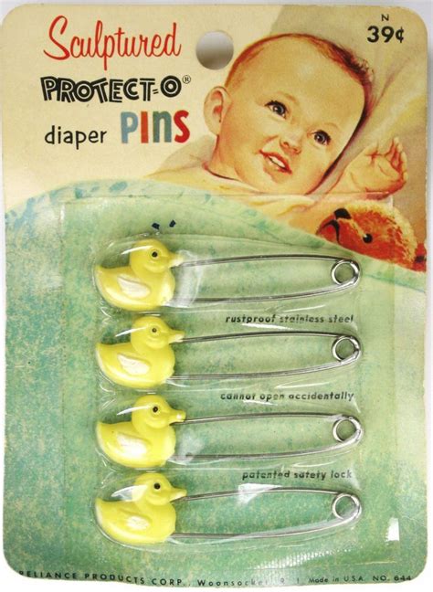 Reliance Products Yellow Duck Protect O Cloth Diaper Pins 1950s