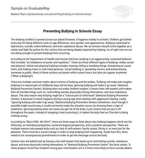 ⇉preventing bullying in schools essay essay example graduateway