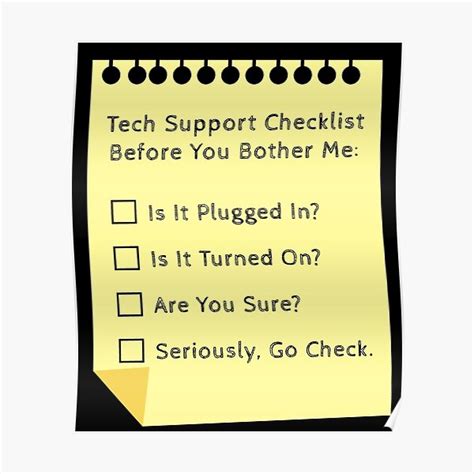 Tech Support Checklist Funny Helpdesk It Engineer Poster For Sale By