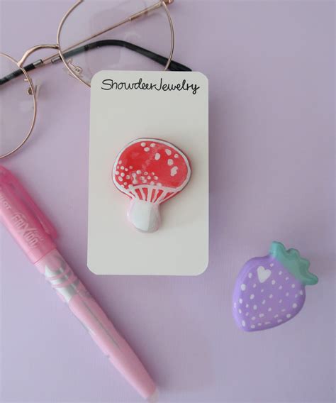 Strawberry Handmade Clay Pins Cute Kawaii Mushroom Pin Etsy