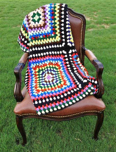 Multicolor Granny Squares Crochet Afghan Blanket By Dreambrulee