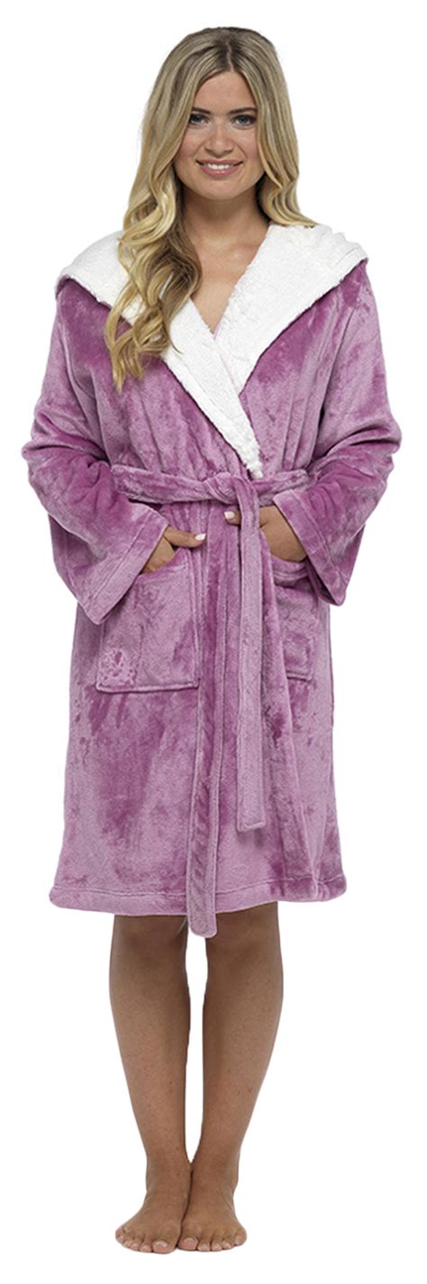 Womens Short Hooded Dressing Gown Bath Robe Housecoat