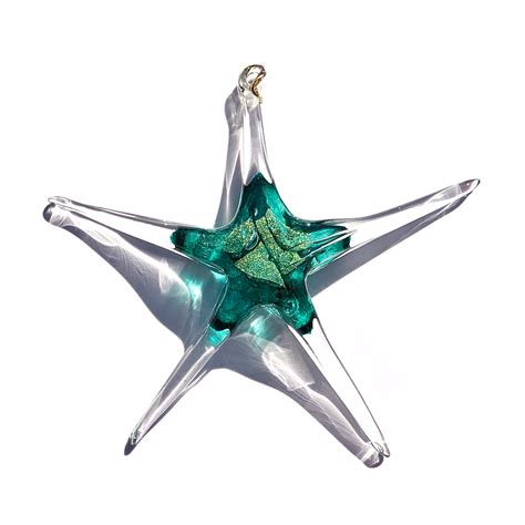 Glass Star Ornament Teal Color Star Burst With Dichroic Etsy