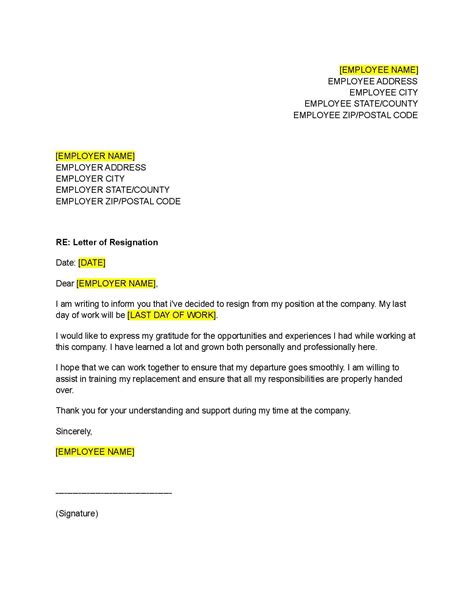 Resignation Letter Template Free Download Easy Legal Docs Free