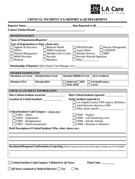 Care Critical Incident Report Form Fill Out And Sign Printable Pdf