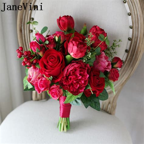 Buy Janevini Red Wedding Bridal Flowers Bouquet