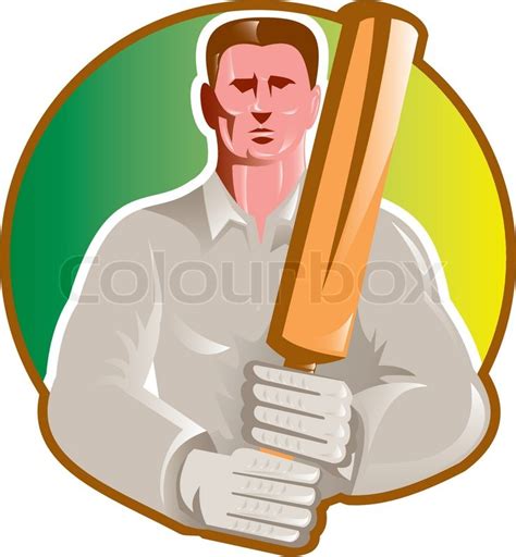 Illustration Of A Cricket Player Batsman With Bat Front View Set Inside