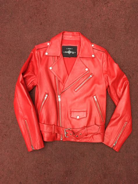 Mens Red Motorcycle Lambskin Leather Jacket Nick And Son