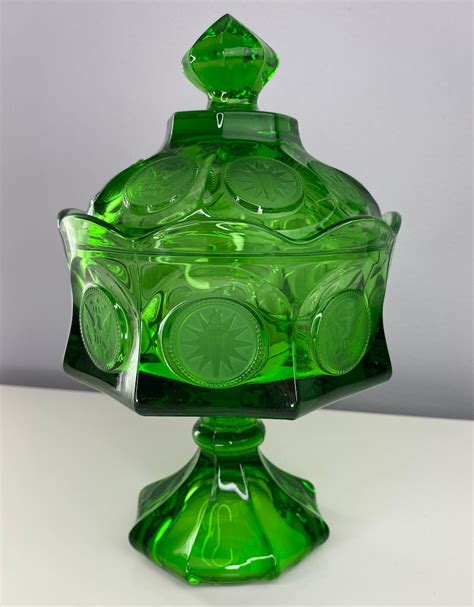 Vintage Fostoria Coin Glass Emerald Green Wedding Box Etsy
