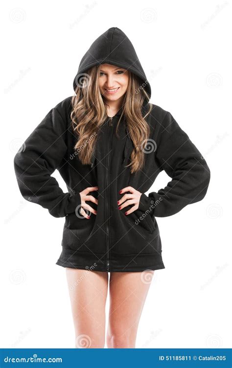 Sexy Cute Kinky And Adorable Young Woman Wearing A Hoodie Stock Photo