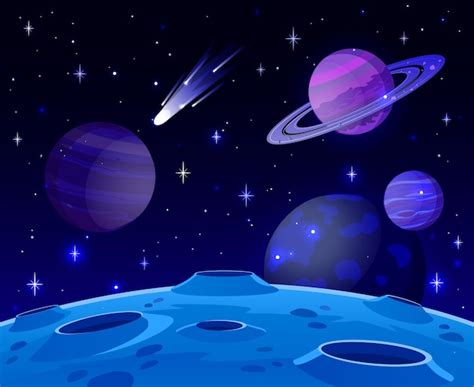 Paisaje Espacial De Dibujos Animados Con Planeta Cósmico Vector Premium