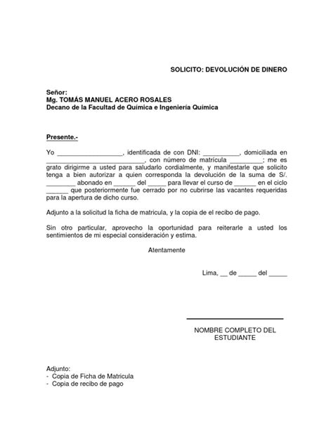 Carta Para Solicitar Reembolso Actualizado Junio 2022