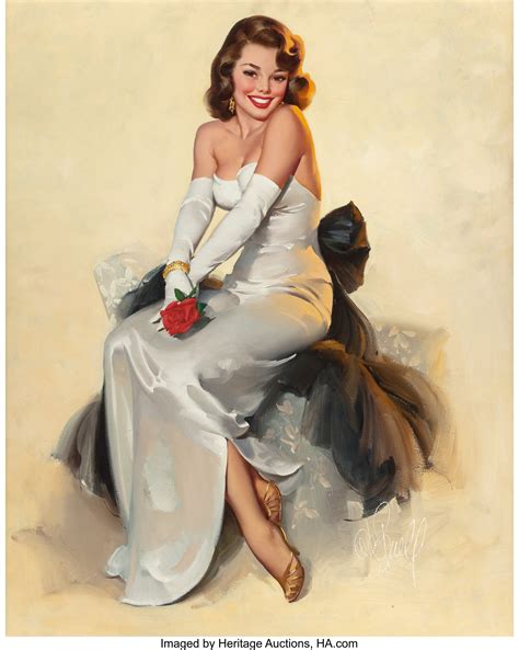 Al Buell American 1910 1996 Beauty In White Dress With Rose Lot