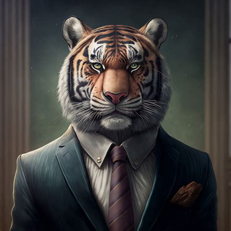 Tiger In Suit Animal Portrait Big Cat Digital Download Print Yourself